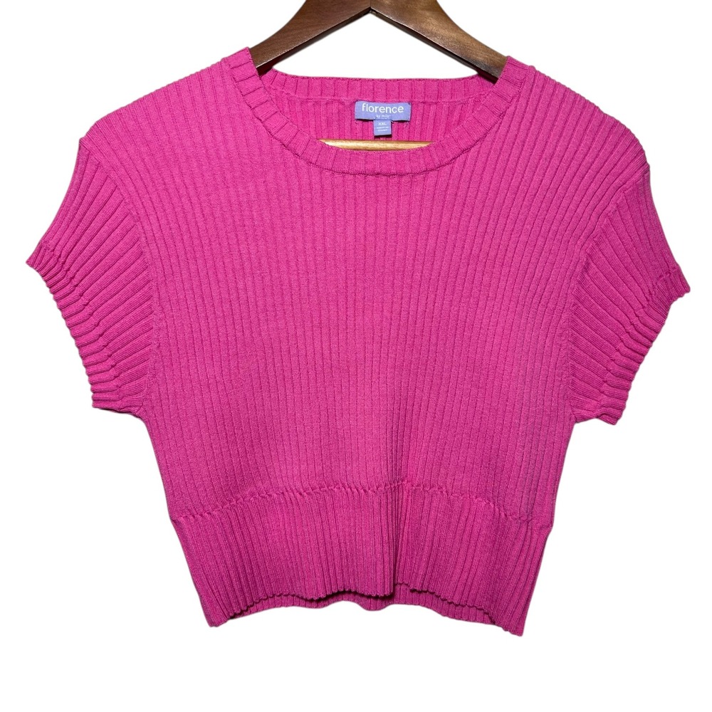 Florence by Mills Pink Ribbed Knit‎ Top XXL Short Sleeve Cropped Sweater Tee